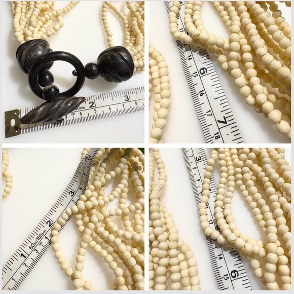 Vintage Gerda Lynggaard Bone Bead Multi-strand Ivory Dark Brown Black Necklace - Picture 14 of 16